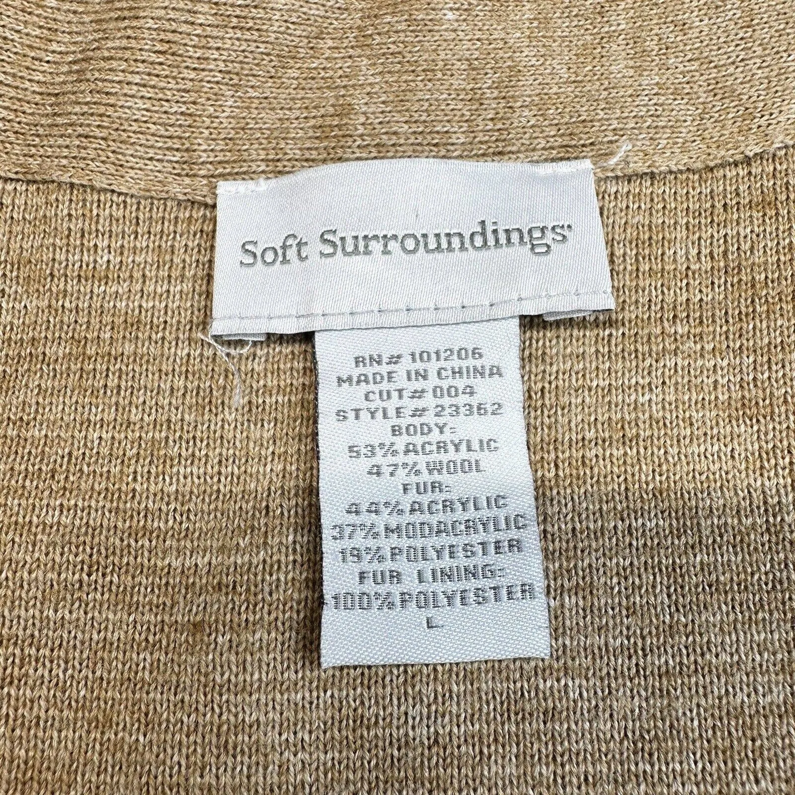 Soft Surroundings Cardigan Large Neutral Brown Long Sweater Wool Blend w/Clasp