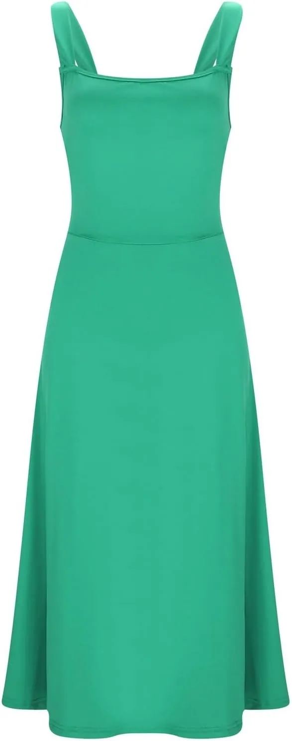 Spring Dresses for Women, Womens 2025 Trendy Casual Tank Dresses Square Neck Sleeveless Drawstring A Line Midi Sundress