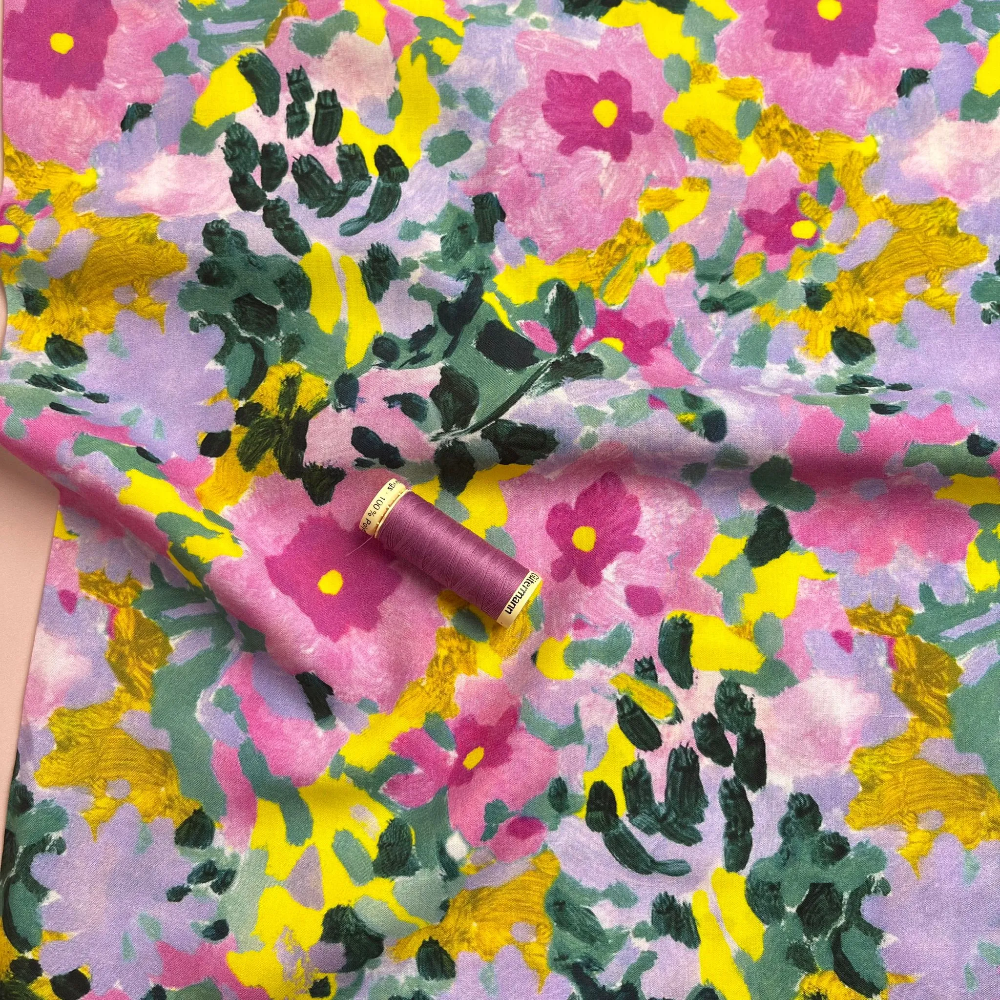 Spring Painted Flowers LENZING™ ECOVERO™ Viscose Fabric