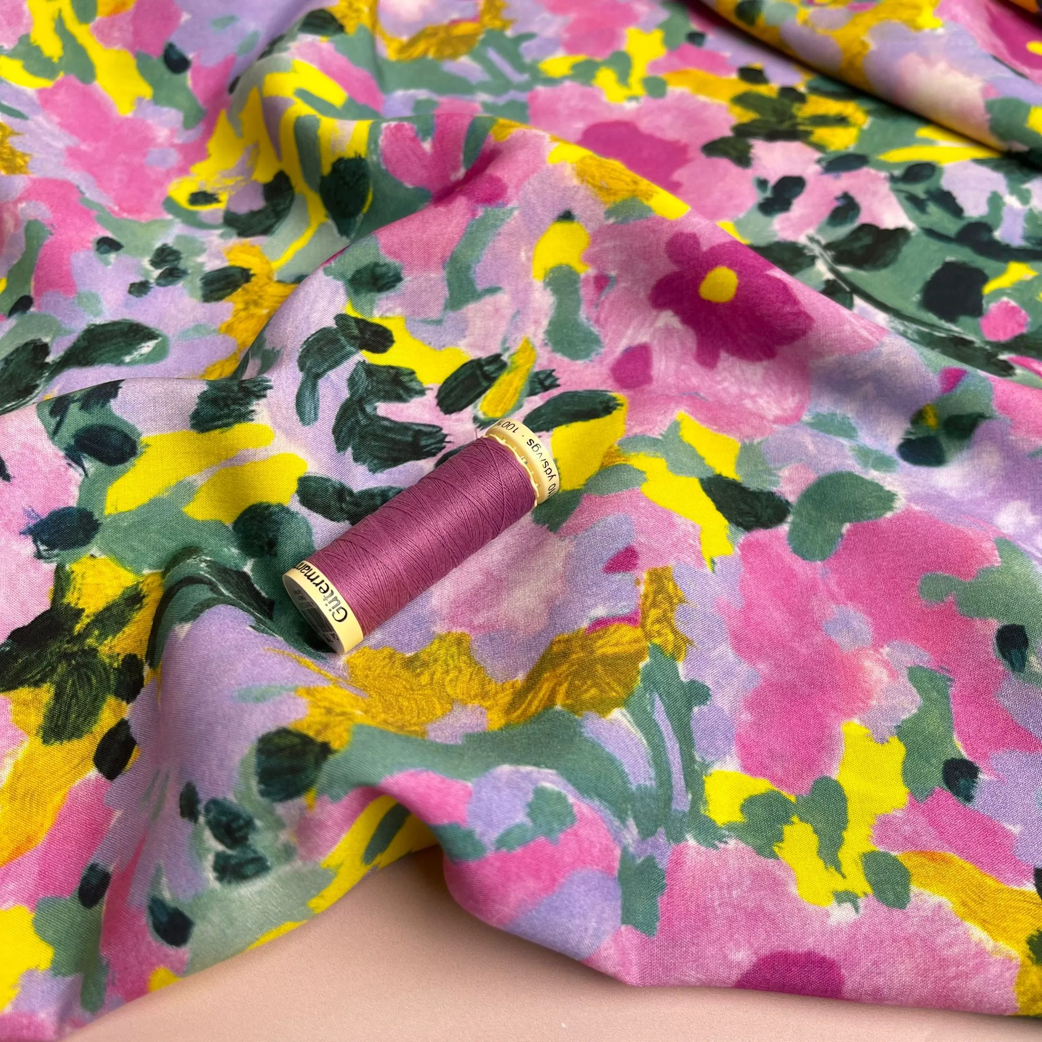 Spring Painted Flowers LENZING™ ECOVERO™ Viscose Fabric