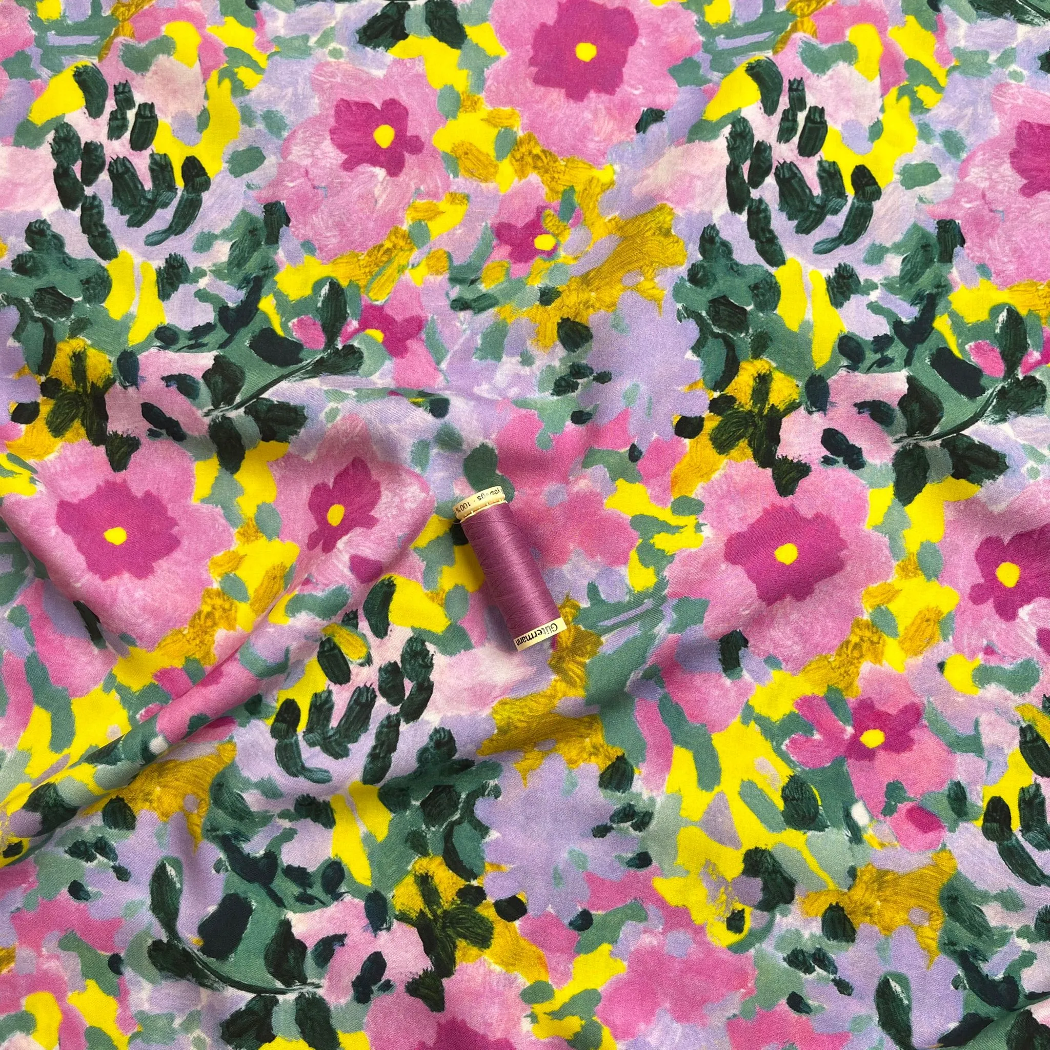 Spring Painted Flowers LENZING™ ECOVERO™ Viscose Fabric