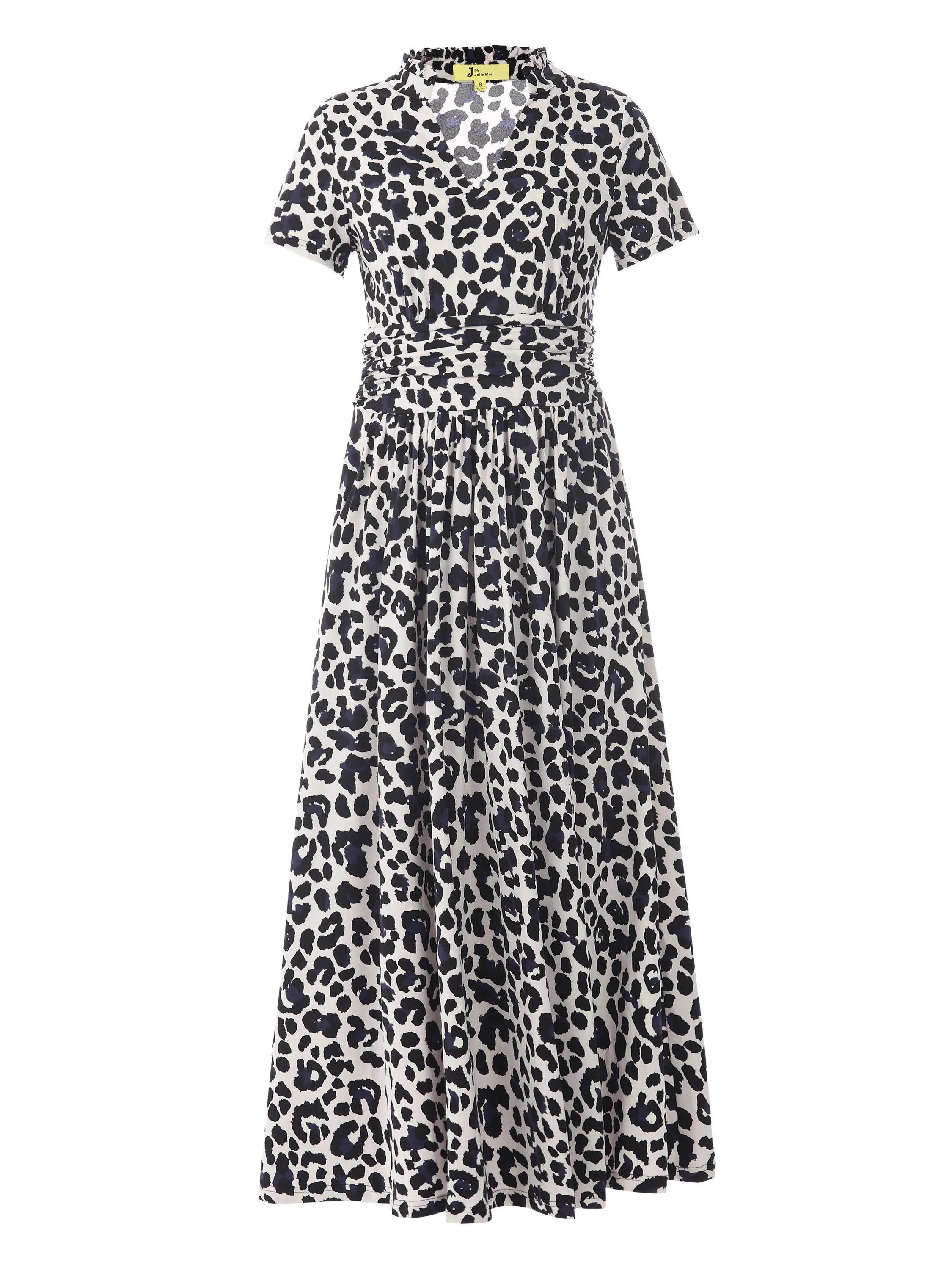 Stand Collar V Neck Print Maxi Dress, Pink Animal
