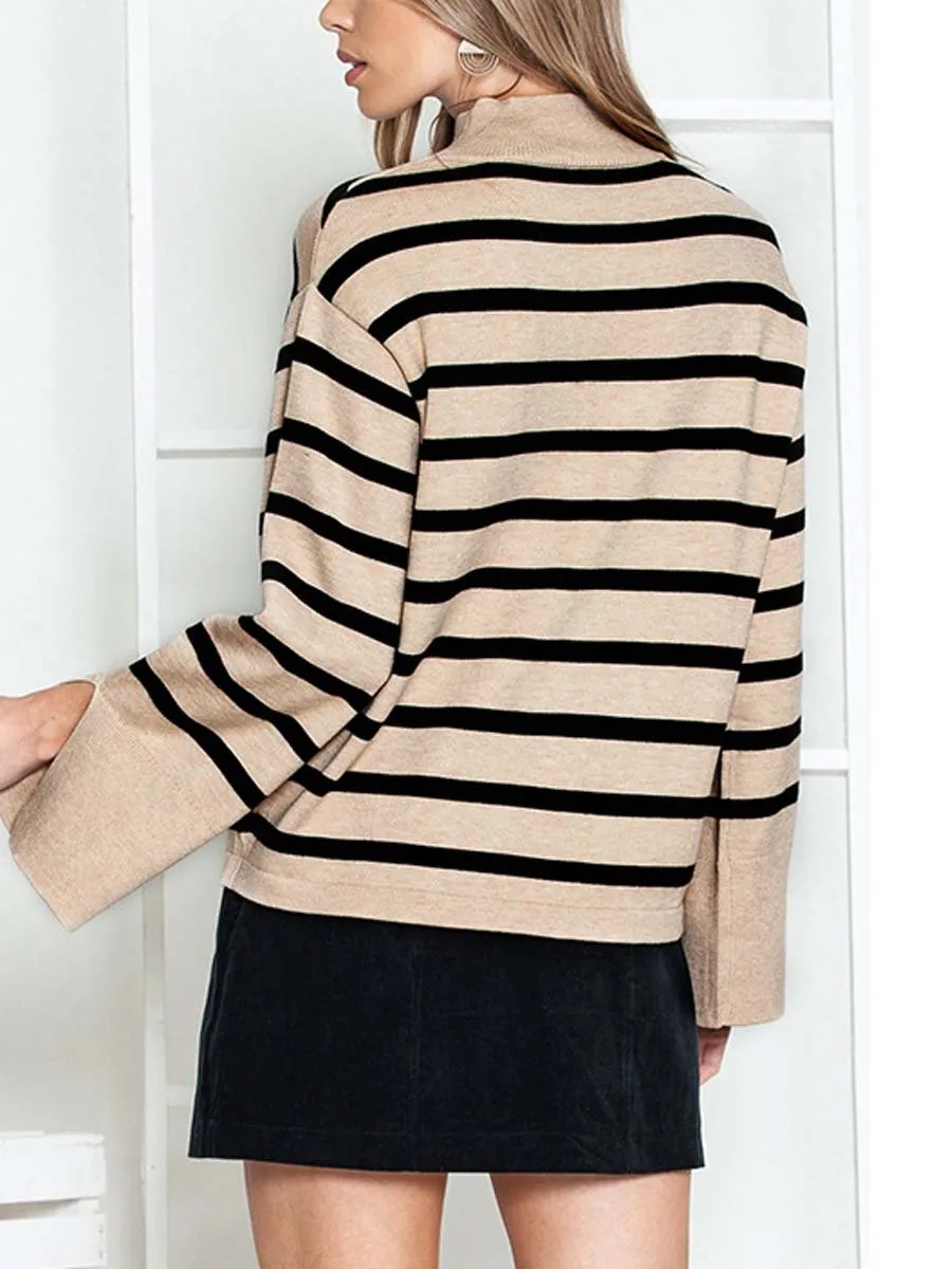 Striped Knit Turtleneck Sweater for Women