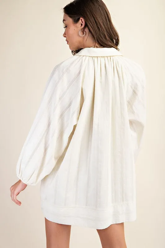 Textured Balloon Sleeve A-Line Dress
