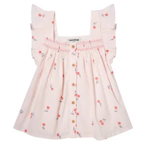 Tocoto Vintage Pink Cherries Ruffled Blouse Blouse   Bloomer Set