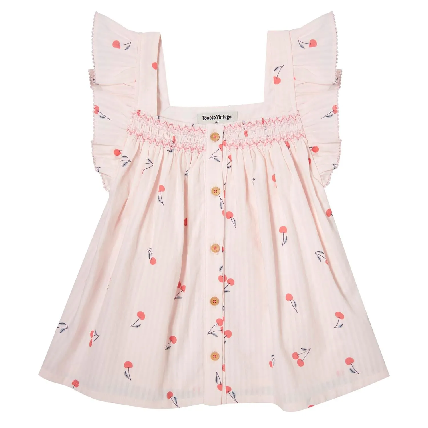 Tocoto Vintage Pink Cherries Ruffled Blouse Blouse   Bloomer Set