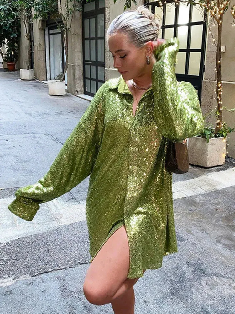 Turn-down Collar Silk Elegant Long Sleeve Loose Fashion Casual Streetwear Vestido Blouse