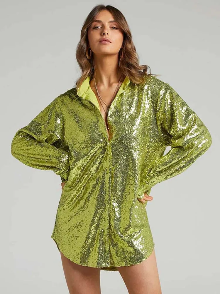 Turn-down Collar Silk Elegant Long Sleeve Loose Fashion Casual Streetwear Vestido Blouse