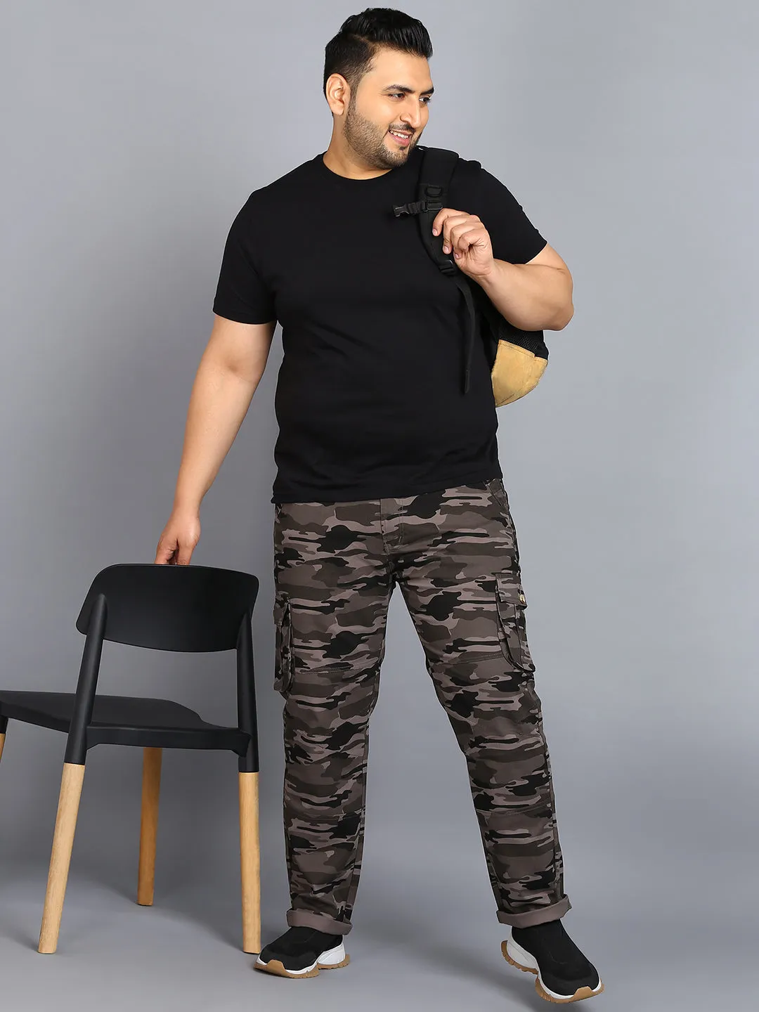 Urbano Plus Men's Navy Blue Regular Fit Military Camouflage Cargo Chino Pant with 6 Pockets