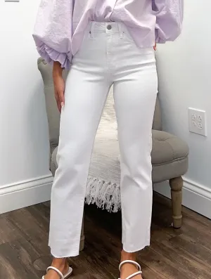 White Classic Straight Leg Frayed Hem Jeans