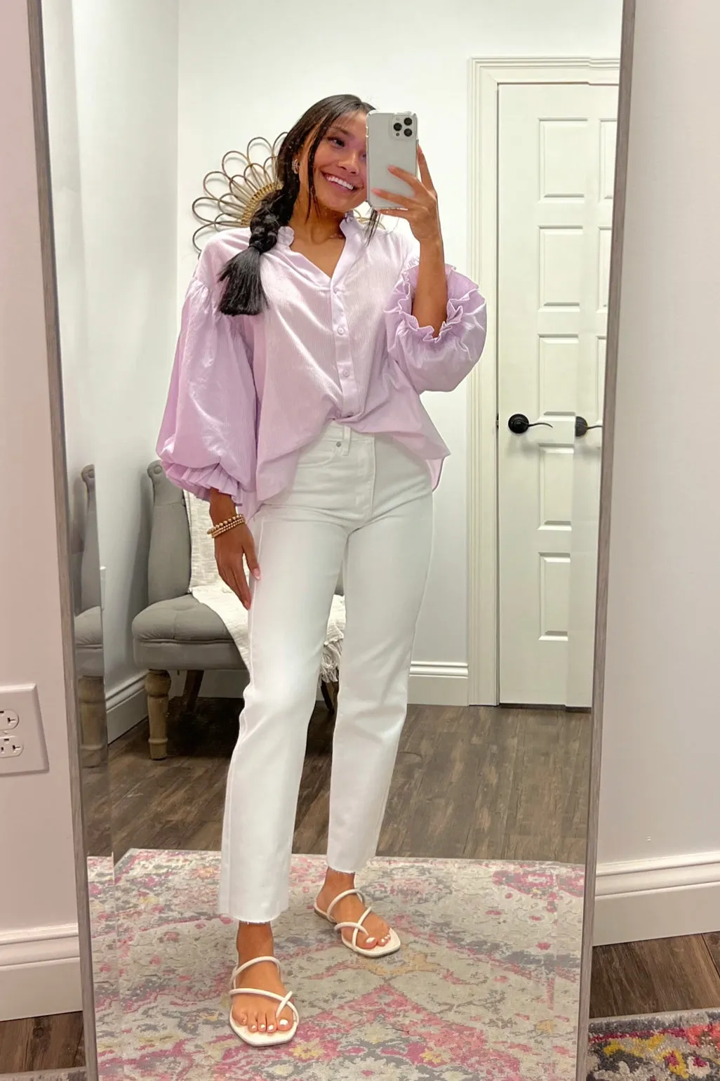 White Classic Straight Leg Frayed Hem Jeans