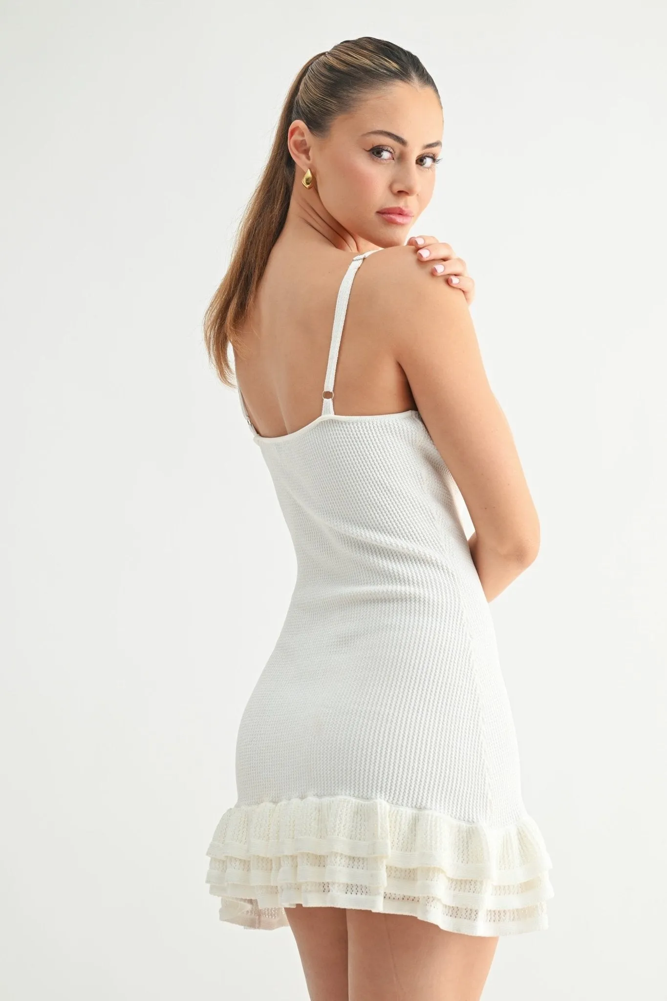 White Ruffled Knit Dress