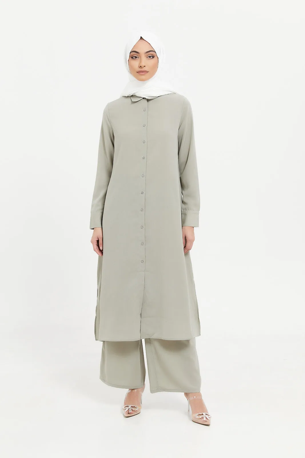 Women Grey Wide Leg Elasticated Trousers