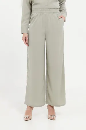 Women Grey Wide Leg Elasticated Trousers