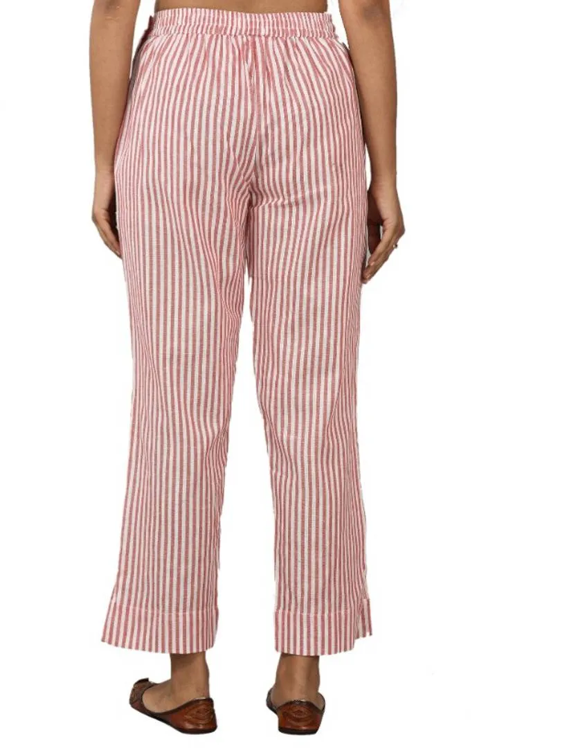 WOMENS COTTON STRIPE PRINTED TROUSER
