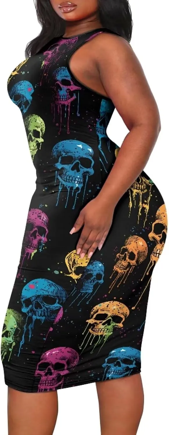 Women's Sleeveless Bodycon Dress Plus Size Sundress Casual Crewneck Wrap Dress Shift Dress for Beach Vacation