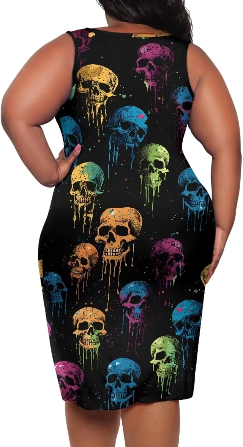 Women's Sleeveless Bodycon Dress Plus Size Sundress Casual Crewneck Wrap Dress Shift Dress for Beach Vacation