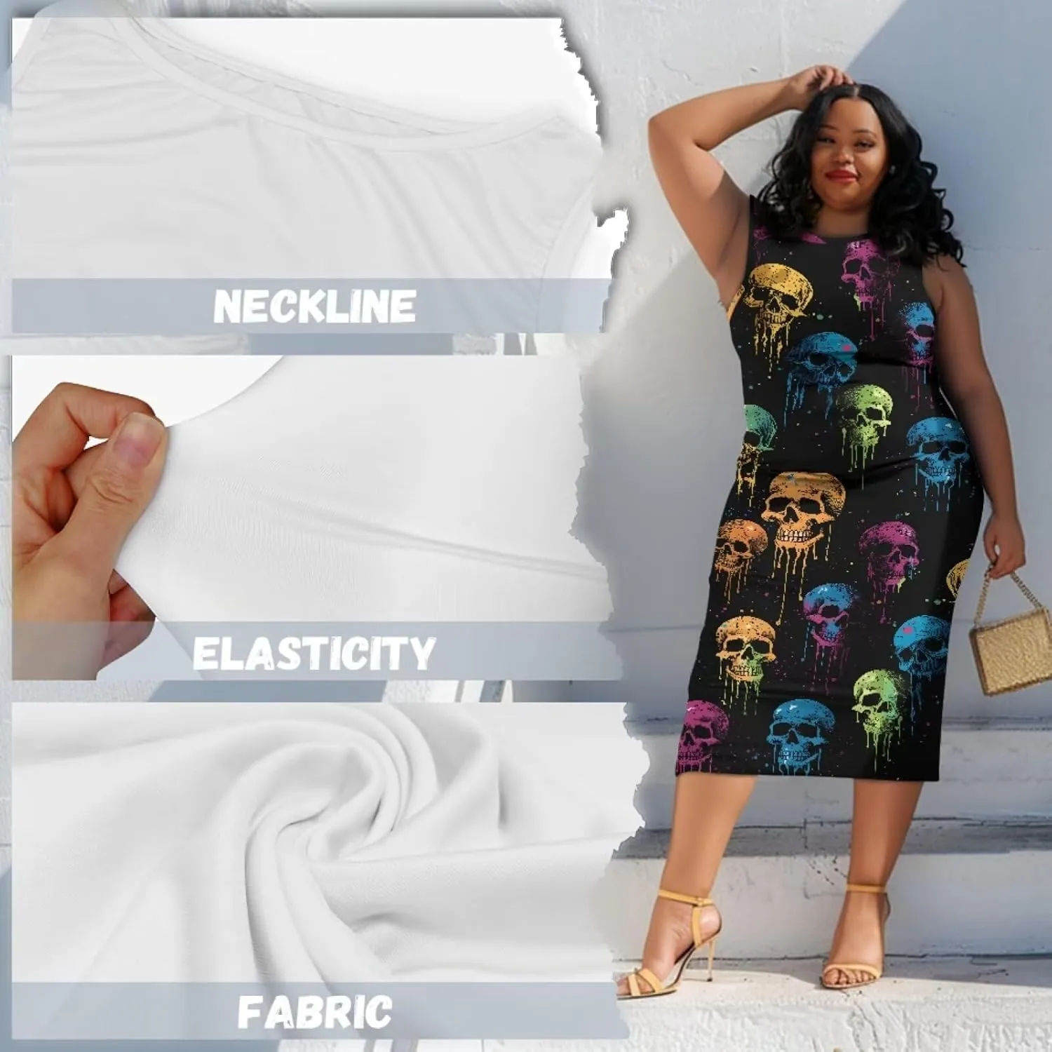 Women's Sleeveless Bodycon Dress Plus Size Sundress Casual Crewneck Wrap Dress Shift Dress for Beach Vacation