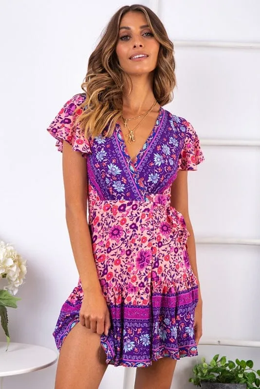 Women's summer new holiday print bohemian dress