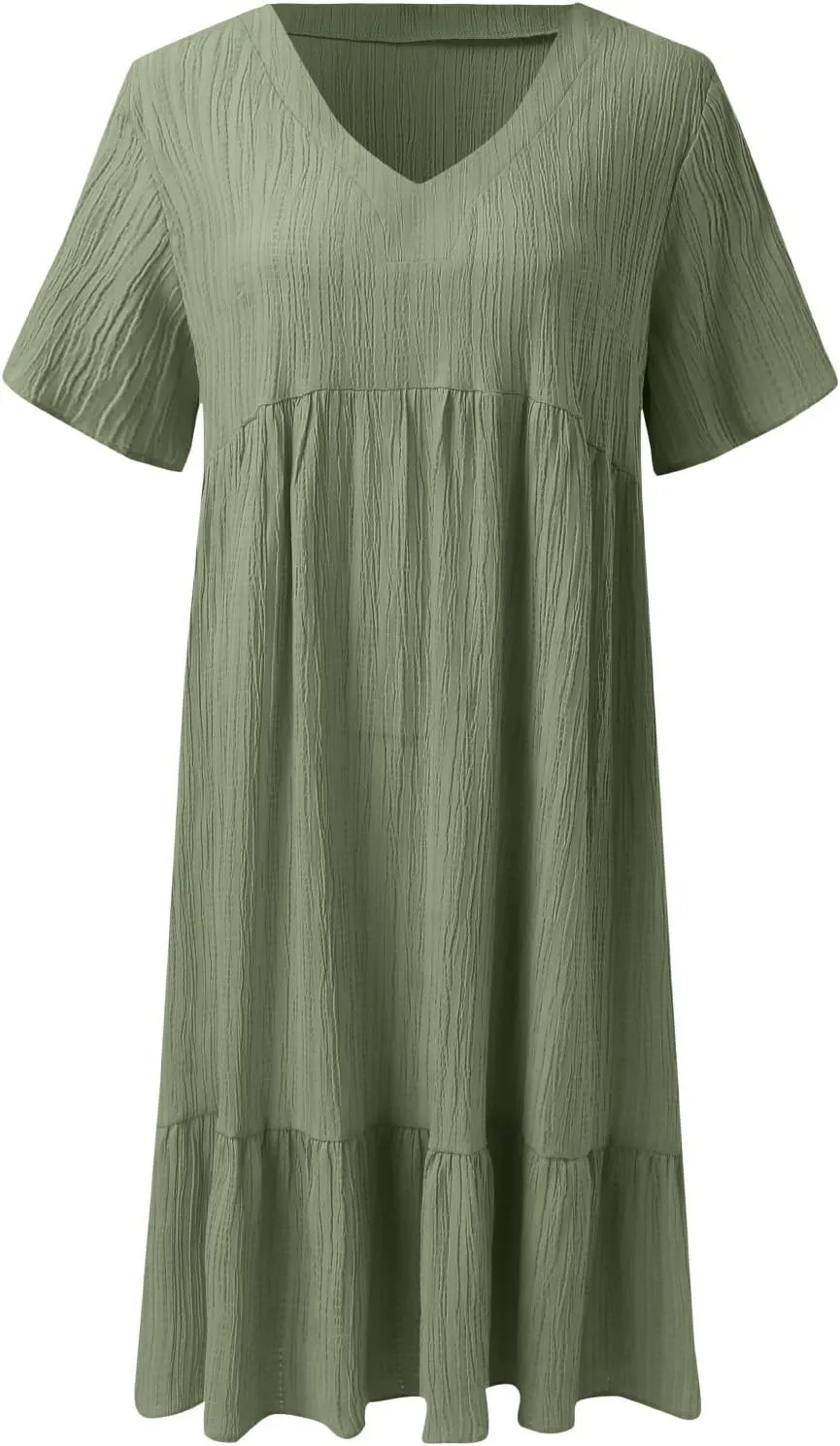 ZYXTIM Women's Casual T Shirt Dress Summer Spring V Neck Short Sleeve Sundress Solid Color Pleated Flowy Swing Shift Dresses